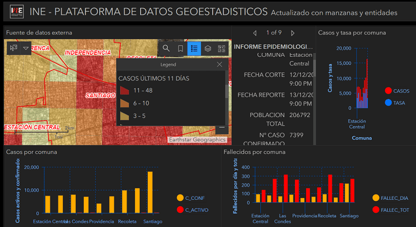 Mapa interactivo muestra información georreferenciada sobre sobre Covid-19 en Chile